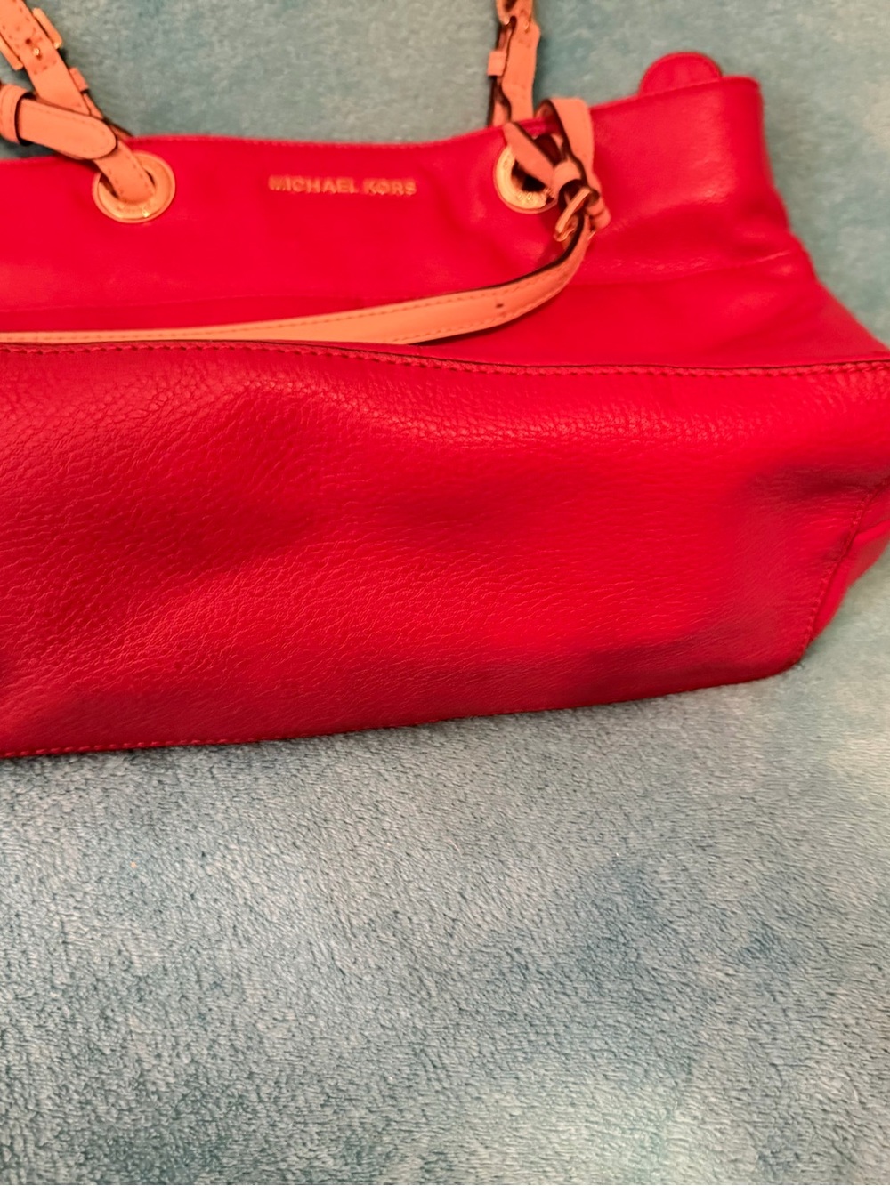 Michael Kors Red Leather Shoulder Bag with Tan Straps